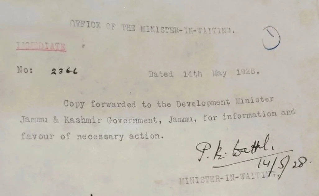 Maharaja Hari Singh’s `Minister-in-Waiting’ !