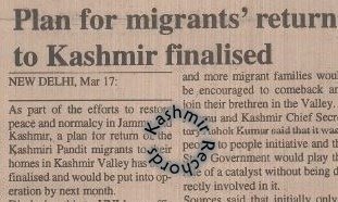 A 1996 Plan by Prime Minister P.V. Narasimha Rao and Governor Gen K.V. Krishna Rao to Bring Back Exiled  Kashmiri Pandits Failed Due to Resistance from Within the Community