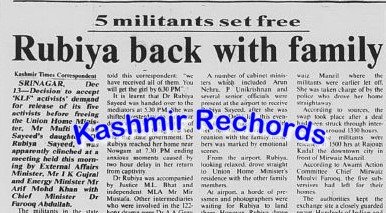 Rubiya Released The Rubaiya Sayeed Kidnapping: The Forgotten Negotiators of Kashmir’s Most Dramatic Hostage Crisis