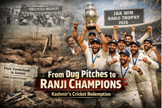 Pitch digging in J&K Jammu and Kashmir Ranji Trophy 2026 victory after decades of cricket controversies including 1983 and 1990 pitch vandalism incidents