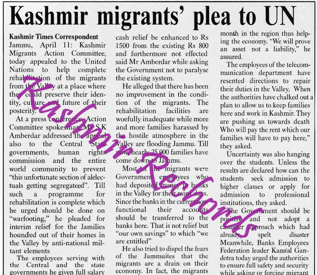 Kashmiri Pandits’ 1990 Appeal to the United Nations: A Forgotten Chapter of Exodus and Exile