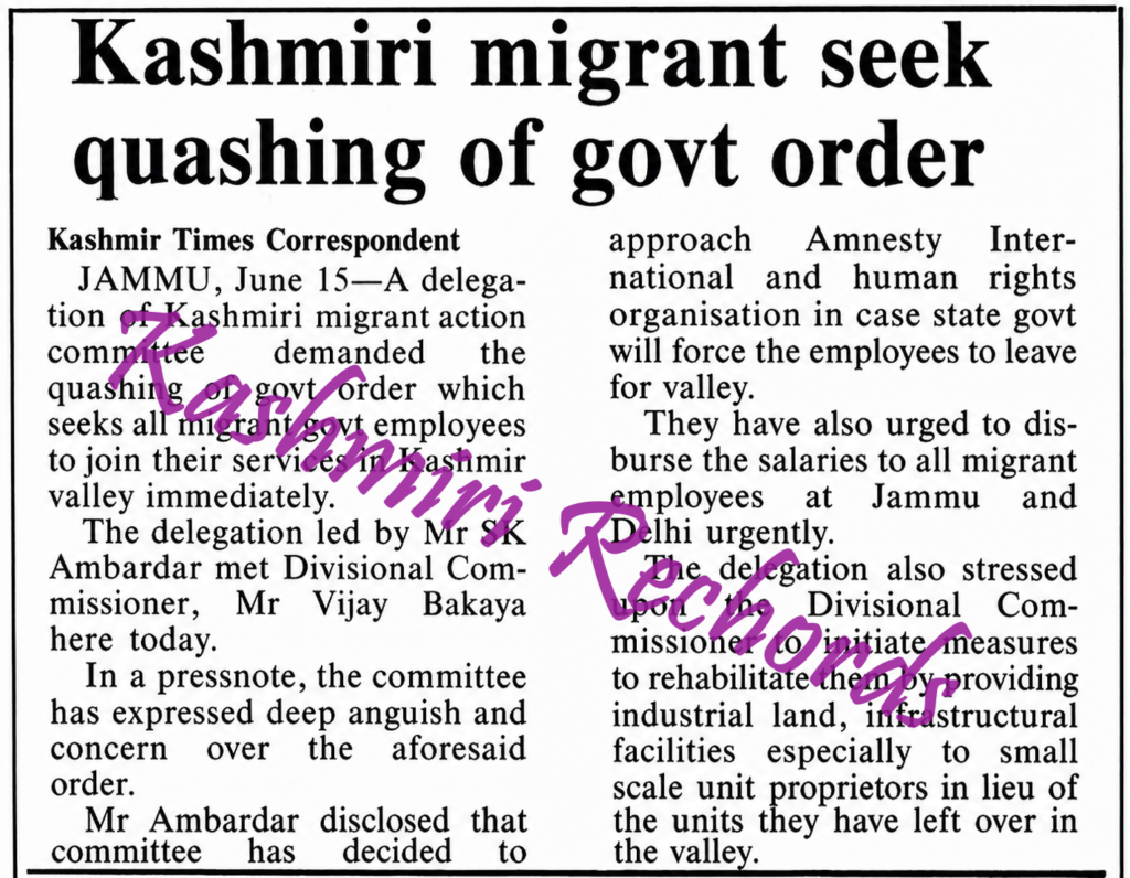 In 1990, displaced Kashmiri Pandits appealed to the United Nations and Amnesty International for help.