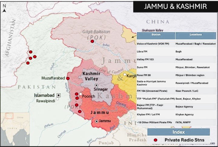 A glance at the map reveals the scale of Pakistan’s radio presence throughout PoK.