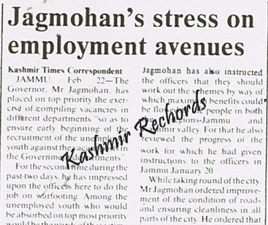 Jagmohan provides employment opportutities to Kashmiri Muslims 