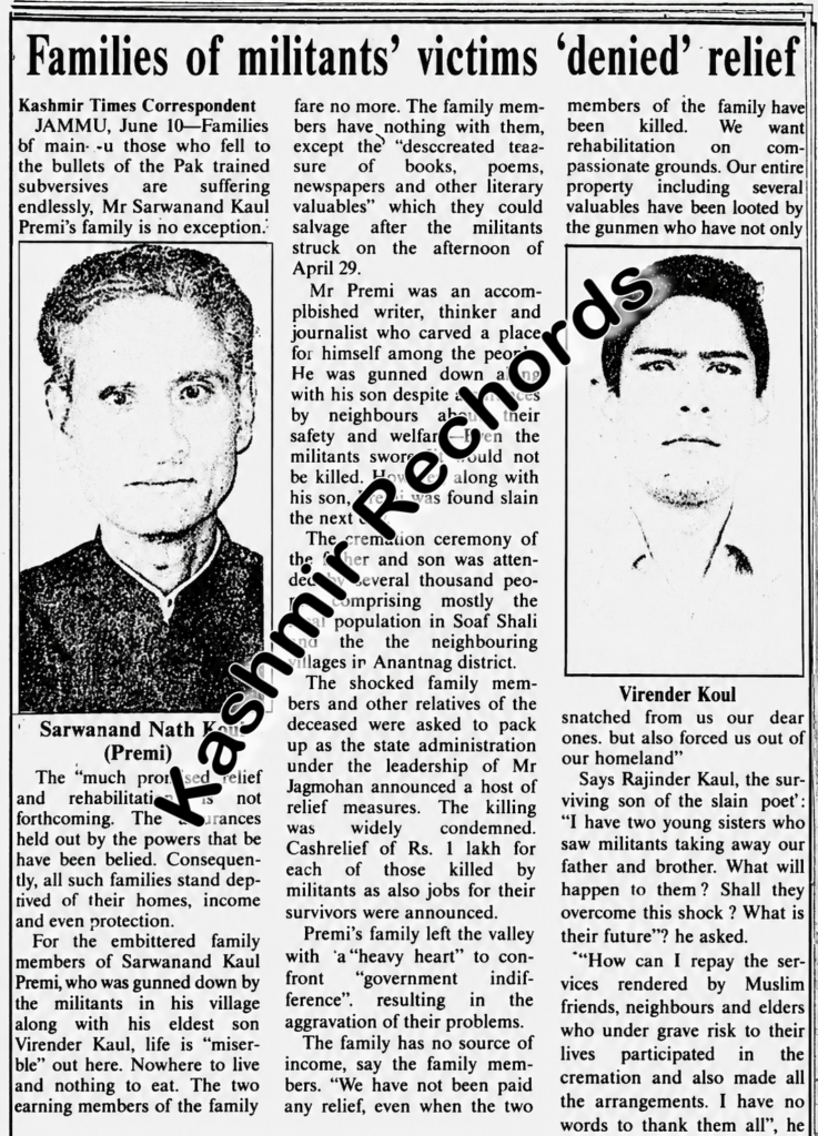 1. After the Killing of Sarwanand Kaul Premi and His Son, a Family Was Left to Fend for Itself