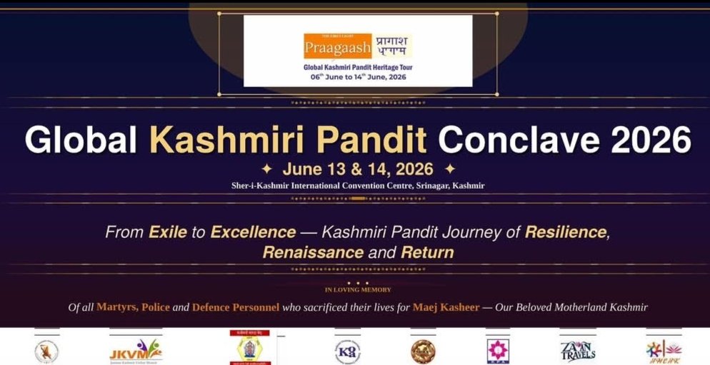 A promotional poster for the Global Kashmiri Pandit Heritage Tour and Conclave 2026.
