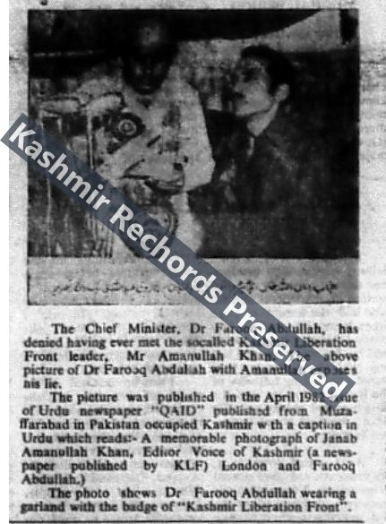 Kashmir Times archive clipping regarding Farooq Abdullah controversy