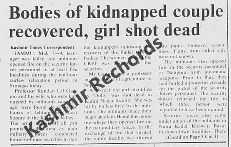 Prof Ganjoo and Mrs Ganjoo story in Kashmir Times