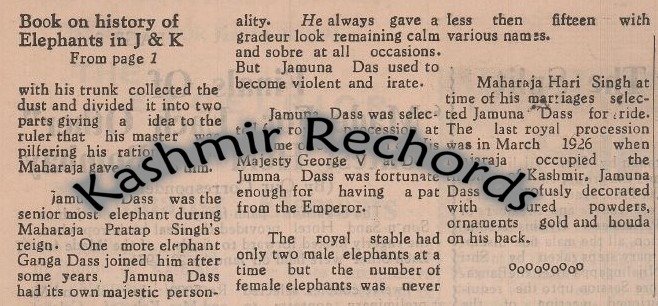 Book on History of Elephants in Jammu and Kashmir.