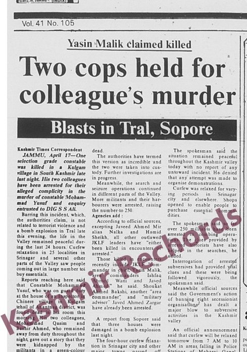 When Yasin Malik was `killed' on April 17, 1990
