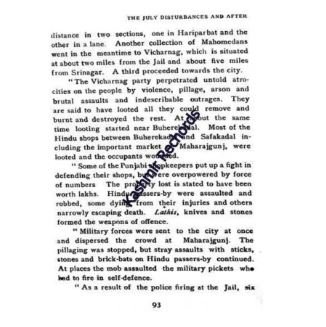 Archival text snippet describing the atrocities and property damage in Vicharnag locality