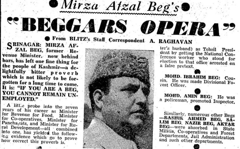 1953 Kashmir Nepotism Exposé: Mirza Afzal Beg