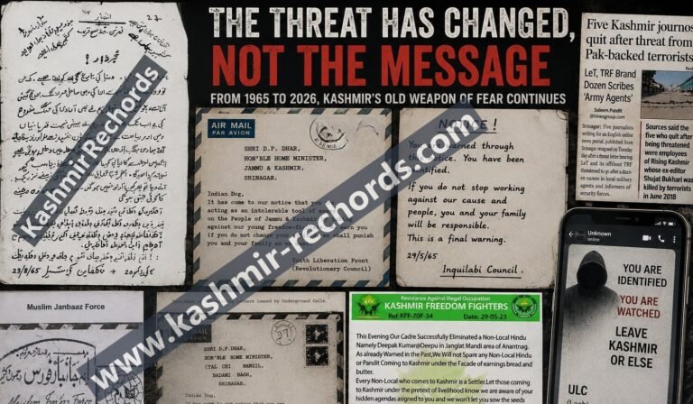 From handwritten warnings of the 1960s to online threats today, Kashmir has seen the same weapon of psychological terror for decades