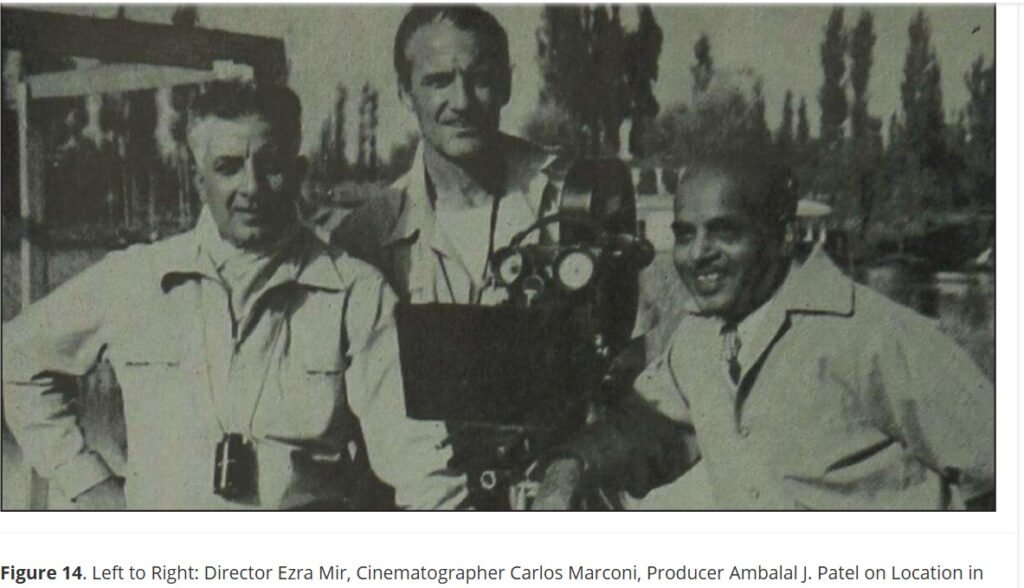 Director Ezra Mir on location at Dal Lake for the 1954 film Pamposh