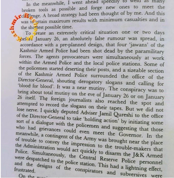 A page from Jagmohan's my Frozen Turbulance in Kashmir