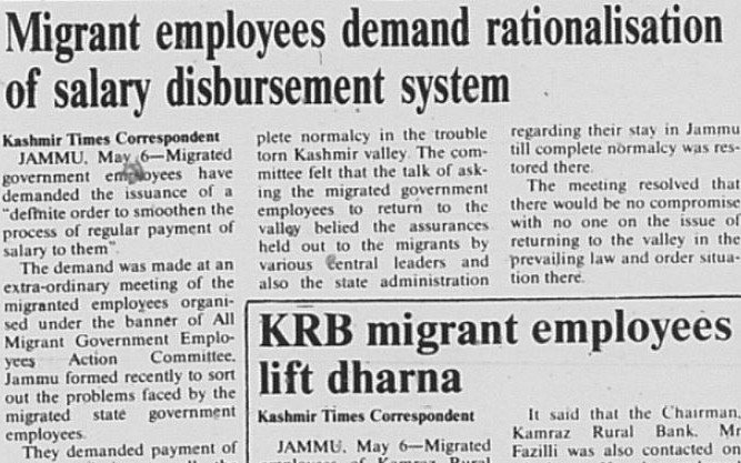 Archival newspaper clipping from May 7, 1990, highlighting the daily struggles and demands of displaced families