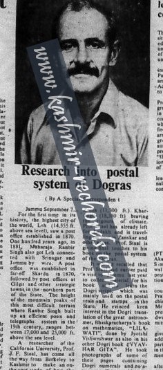 September 1981 news report covering Professor Frits Staal's field research on Dogra postal routes in Ladakh