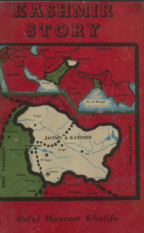 Cover of Abdul Manan Khalifa's 1970 book Kashmir Story, examined in the context of historical revisionism regarding the 1947 invasion.